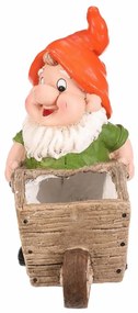 Ozdoba ogrodowa Krasnal z taczkami, pomarańczowa,31 x 16 x 33 cm
