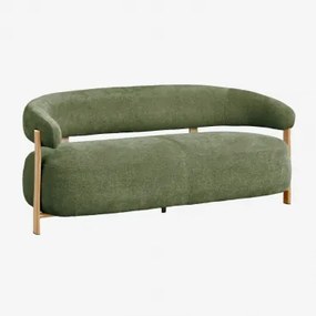 Sofa 2-osobowa Jolie W Tkaninie Szenilowej Natural Wood & Szenil Sage Green - Sklum