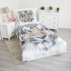 Biała/szara bawełniana pościel dziecięca jednoosobowa 140x200 cm White Tiger – Jerry Fabrics