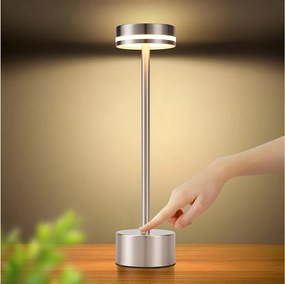 NETTLIFE Lampa stołowa zasilana bateryjnie, bezprzewodowa lampa stołowa LED, 3000–6500 K, ściemnialna lampka nocna z USB-C, srebrna lampa dotykowa
