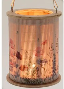 Lampion bambusowy z uchwytem ze sznura, Ø 13 x 16,5 cm, wzór kwiatowy