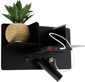 Nowoczesna lampa ścienna czarna w komplecie z LED i USB - Thijs
