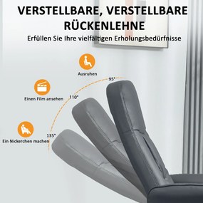 HOMCOM Fotel Masujący z Podnóżkiem, Ergonomiczne Krzesło z 10 Punktami Wibracji, Skóra Ekologiczna, 76 x 81 x 105 cm, Ciemnoszary
