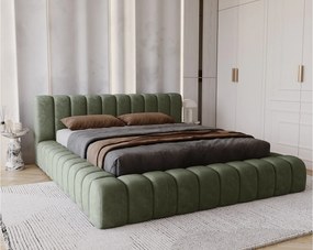 Emporius Como łóżko z pojemnikiem do sypialni - łózko tapicerowane 140x200, nowoczesny styl - duże łózko, gruba pianka - tkanina velvet, zielony (Whisper 11)
