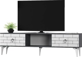 Stojak pod telewizor – 150 cm x 44,6 cm x 29,6 cm – Antracyt i biel – Płyta wiórowa pokryta melaminą