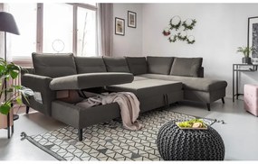 Ciemnoszara aksamitna rozkładana sofa w kształcie litery "U" Miuform Stylish Stan, prawostronna