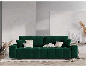 Zielona aksamitna rozkładana sofa ze schowkiem 250 cm Wicklow – Cosmopolitan Design