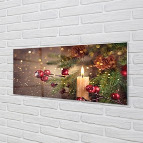 Panel szklany do Kuchni Świeca wśród Szyszek i Gałązek