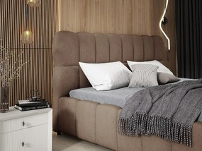 Emporius Avilla łóżko dwuosobowe 180x200 cm - łóżko tapicerowane z pojemnikiem i stelażem w nowoczesnym stylu - tkanina boucle, brązowy (Anthology 5)