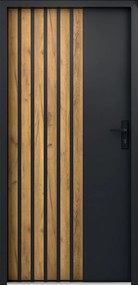 Drzwi zewnętrzne pełne ze stali wys. 207 x szer. 100 cm - Czarny i pasy imitujące drewno - prawe otwierane do wewnątrz - COBRITA