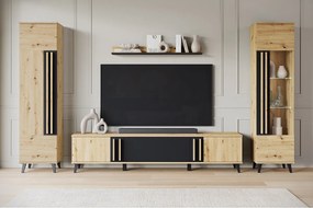 MINIO go for it, Meblościanka HURON II dąb artisan/czarny z oświetleniem LED