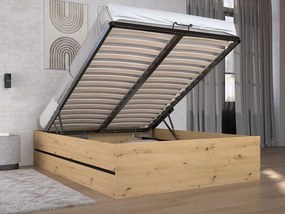 Łóżko ze skrzynią 140 x 190 cm - Naturalny i czarny - LUDARO