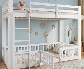 Łóżko piętrowe 90x200 cm - z barierkami bezpieczeństwa - drewno lite + Rady LVL - Biały