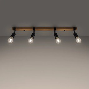 Plafony nowoczesny Shad, stal/drewno - 4 źródło światła 3000K - L.89 x H.14 cm - czarny/drewno