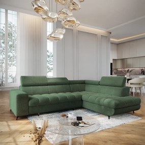 Masseno Narożnik MORIVA z funkcją spania i pojemnikiem na pościel Narozniki L, Rozkładana sofa - Zielony, QUELLE 37
