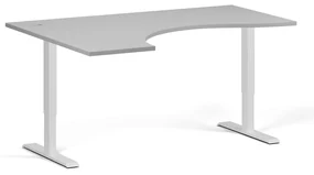 Stół z regulacją wysokości, 2 silniki, 745 - 1215 mm, ergonomiczny L/P, blat 1600 x 1200 mm, podstawa biała, szary