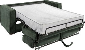 Kanapa 4-osobowa rozkładana typu express z zielonego weluru sztruksowego z siedziskiem z pianki z pamięcią kształtu - Stelaż z szerokimi listwami 160 cm - Materac 18 cm LORETO