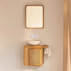 Zestaw Wiszących Mebli Łazienkowych Z Drewna Tekowego Georgy Drewno Tekowe & Cement Okrągły Biały Ø40 Cm - Sklum