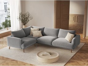 Szary aksamitny narożnik (lewostronny/w kształcie litery L) Naomi – Micadoni