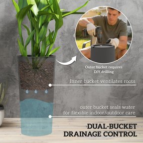 Outsunny Zestaw 2 Donic, Stosowane jedna w drugiej, Donice z Odpływem 35x35 cm, Okrągłe, Ciemnoszare | Aosom PL