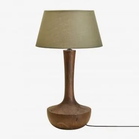 Lampa Stołowa Z Drewna Mango Sintra Ciemny Drewniany Uchwyt & Sage Green Ø40 Cm Monaco - Sklum