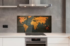 Panel szklany do Kuchni Ekskluzywna Złota Mapa Świata