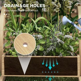 Outsunny Podwyższone grządko, 3 poziomy, dekoracja koła wozu, drewno naturalne, 62 x 61 x 57 cm | Aosom PL