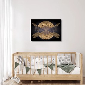 Obraz na szkle - Złota mandala ze strzałkami (70x50 cm)