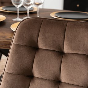 Zestaw Stół Okrągły Rozkładany LUKAS 100-250 cm Dąb Rustykalny/Czarny i 4 Krzesła Tapicerowane RICK Brązowe Welurowe Nowoczesne