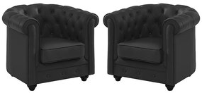 Zestaw 2 foteli ze skóry bawolej CHESTERFIELD - Czarny
