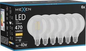 Mexen Vintis 6x żarówka filament LED E27, G95, 4W, Ciepła - 2700K, 470 lm, clear - L157-E27-0427-00x06