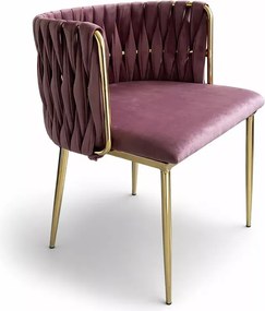 (Wyprzedaż) Eleganckie krzesło jadalniane plecione Magnum, różowy welur