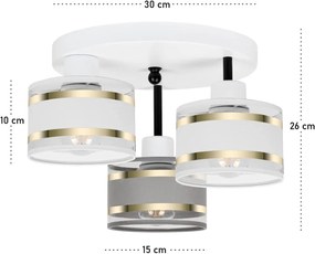Lampa sufitowa biała trzypunktowa z szaro-białymi abażurami T-3030WE-W