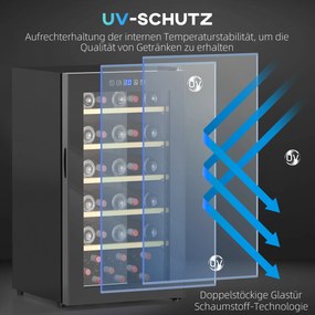 HOMCOM Chłodziarka do Wina na 41 Butelki, 91 Litrów Pojemności, Chłodziarka Do Napojów z Wyświetlaczem LED i Dotykiem, Czarna
