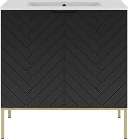 Szafka z umywalką wpuszczaną Aspen 08 czarny/złoty, 80 cm - zestaw 3