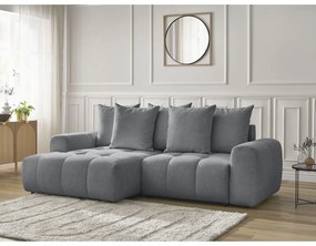 Szary rozkładany/ze schowkiem narożnik z tkaniny szenilowej (lewostronny/z szezlongiem) Roxelane – Bobochic Paris