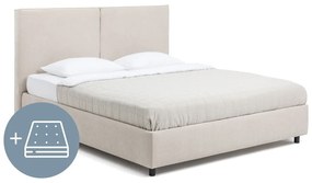 Beżowe tapicerowane łóżko dwuosobowe ze schowkiem z materacem i stelażem 180x200 cm Myra Bold – Bonami Selection