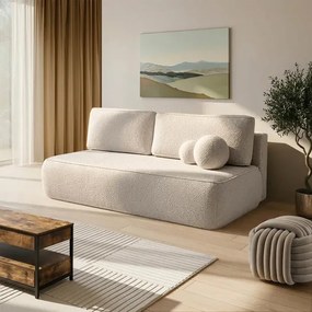 Sofa z Funkcją Spania ARVETO Kremowa Boucle Nowoczesna