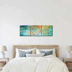 Obraz niebieskiej abstrakcji (z zegarem) (90x30 cm)