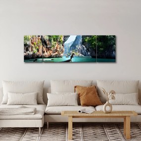 Obraz długiej łodzi na plaży (170x50 cm)