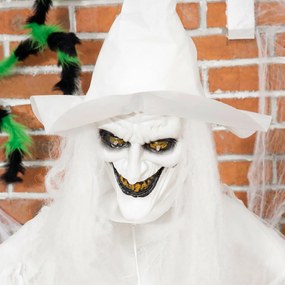 Outsunny 189 cm Biała czarownica z głową dyni, dekoracja halloweenowa na zewnątrz w naturalnej wielkości | Aosom PL