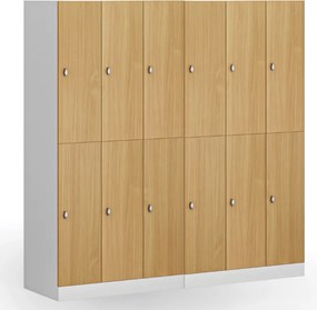 Szafka skrytkowa S1, 6 schowków, 1850 x 900 x 500 mm, zamek obrotowy, drzwi laminowane, buk