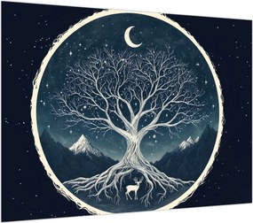 Obraz na szkle – Magiczne drzewo z jeleniem II. (70x50 cm)