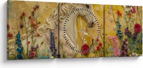 Obraz - Jednorożec z kwiatami (z zegarem) (90x30 cm)