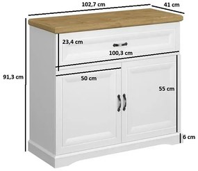 Komoda z szufladą i dwudrzwiową szafką biały + dąb harbor G0-K06