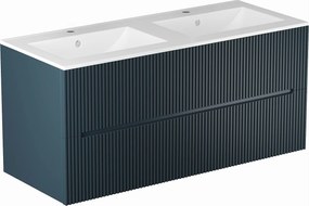 Szafka łazienkowa wisząca z umywalką wpuszczaną w blat - Niebieski ryflowany - 120 cm - PAVANI
