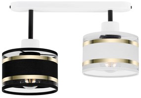Lampa sufitowa biała dwupunktowy spot z czarno-białymi abażurami T-330
