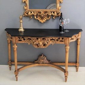 Barokowa konsola, kolor ciemnozłoty, czarny blat.