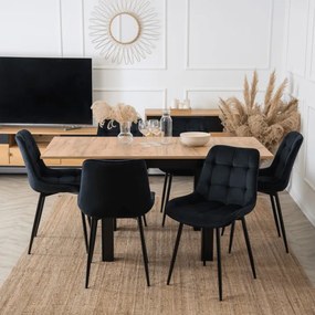 Zestaw Stół Kwadratowy Rozkładany MAX 80-160 cm Dąb Craft/Czarny i 6 Krzeseł Tapicerowanych CHRIS Czarnych Nowoczesnych