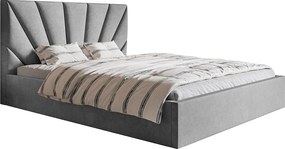 Łóżko dwuosobowe 160x200 Aris z aksamitną tkaniną - łóżko z pojemnikiem i stelażem, jasny szary (Jasmine 90)